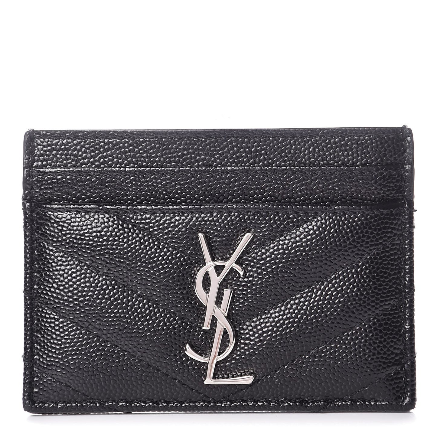 Grain De Poudre Matelasse Chevron Monogram Credit Card Case Black