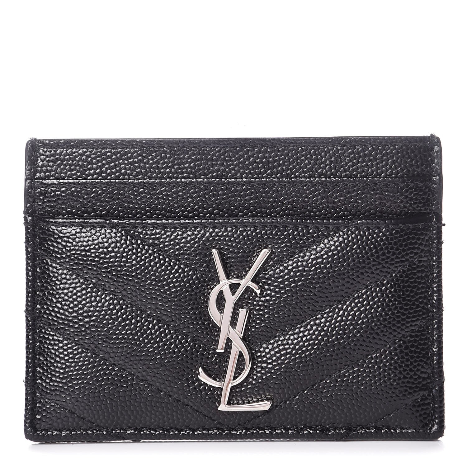 Saint Laurent Grain De Poudre Matelasse Chevron Monogram Credit Card Case Black 1 of 8