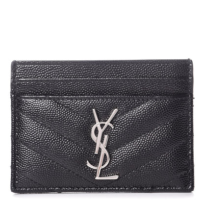 Saint Laurent Grain De Poudre Matelasse Chevron Monogram Credit Card Case Black 1 of 8