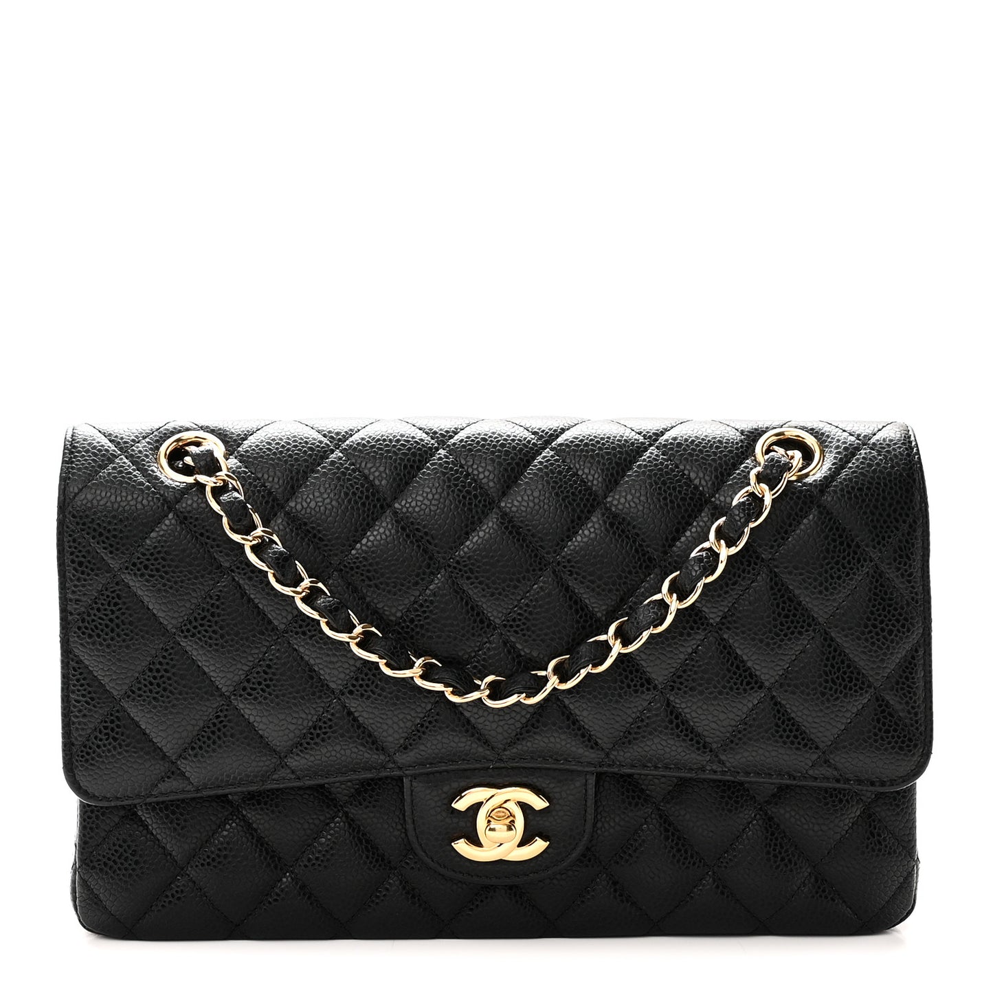 Caviar Quilted Medium Double Flap Black