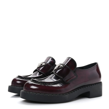 Prada Spazzolato Fume Metal Triangle Logo 50mm Loafers 36.5 Granato 3 of 8
