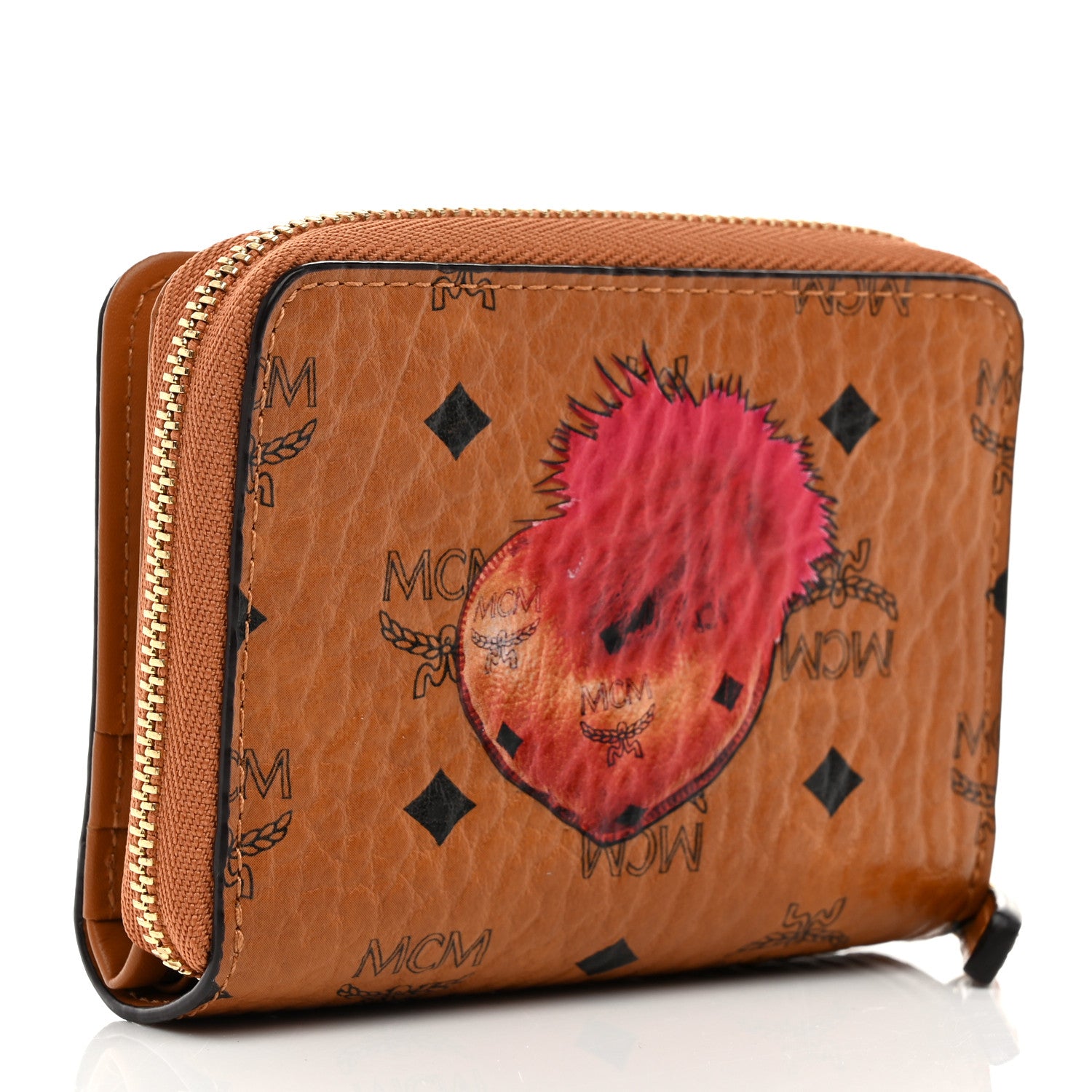 MCM Visetos New Year Series Rooster Mini Zip Around Wallet Cognac 3 of 8