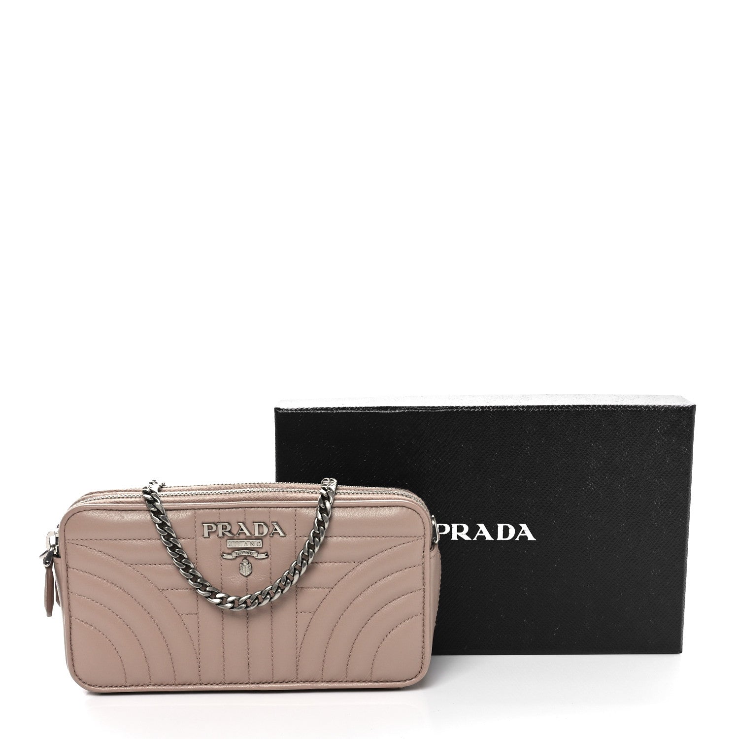 Prada Nappa Impunture Diagramme Mini Double Zip Chain Crossbody