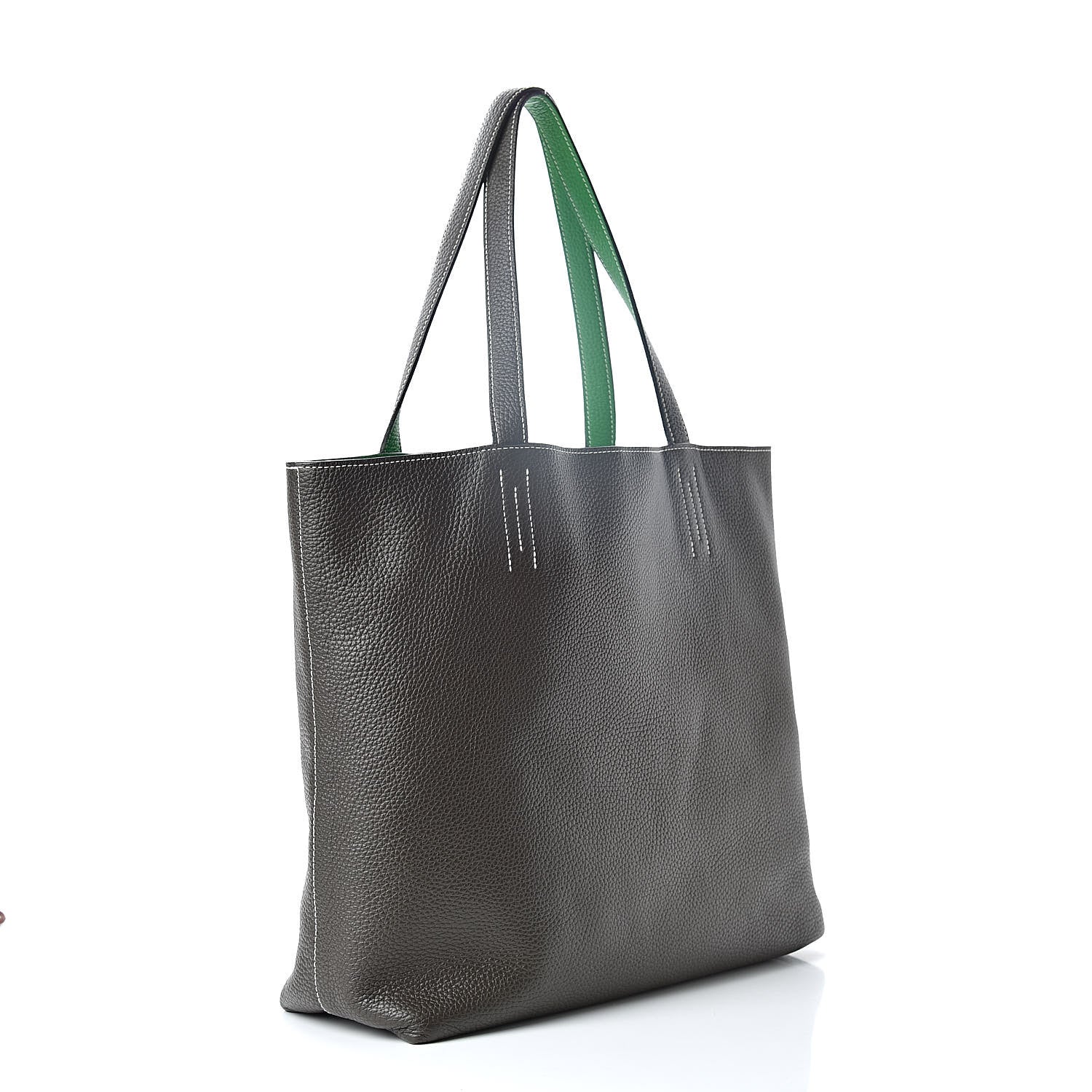 Hermes Taurillon Clemence Double Sens 45 Reversible Tote Bambou Vert Bronze 5 of 16