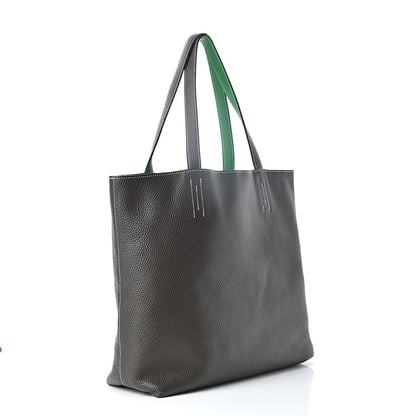 Hermes Taurillon Clemence Double Sens 45 Reversible Tote Bambou Vert Bronze 5 of 16