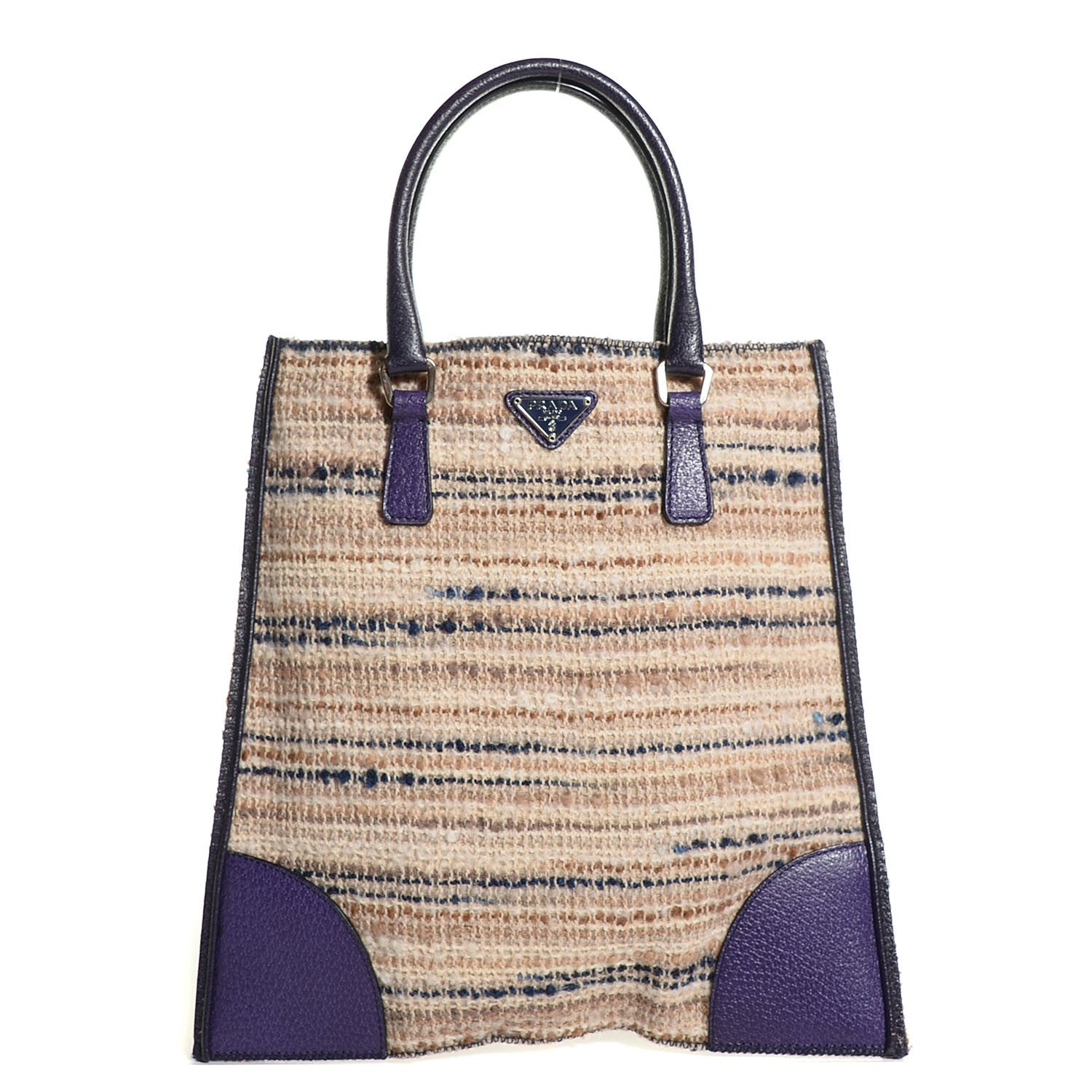 Prada Tweed Vitello Flat Tote Bag 1 of 8
