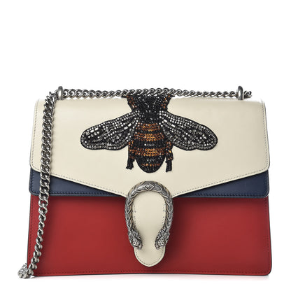 Gucci Calfskin Bee Embroidered Medium Dionysus Shoulder Bag White Blue Hibiscus Red 1 of 11