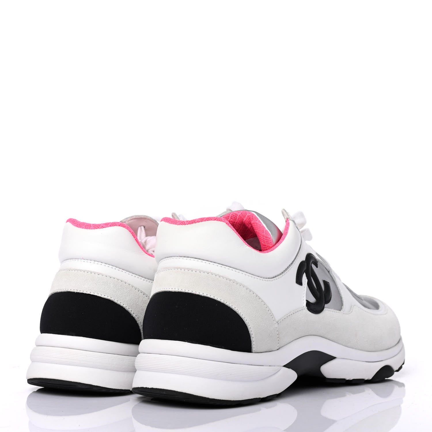 Chanel Calfskin Fabric Sneakers 41 White Silver Fluo Pink 3 of 4