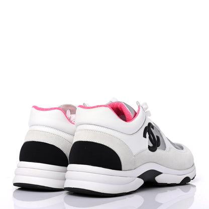 Chanel Calfskin Fabric Sneakers 41 White Silver Fluo Pink 3 of 4