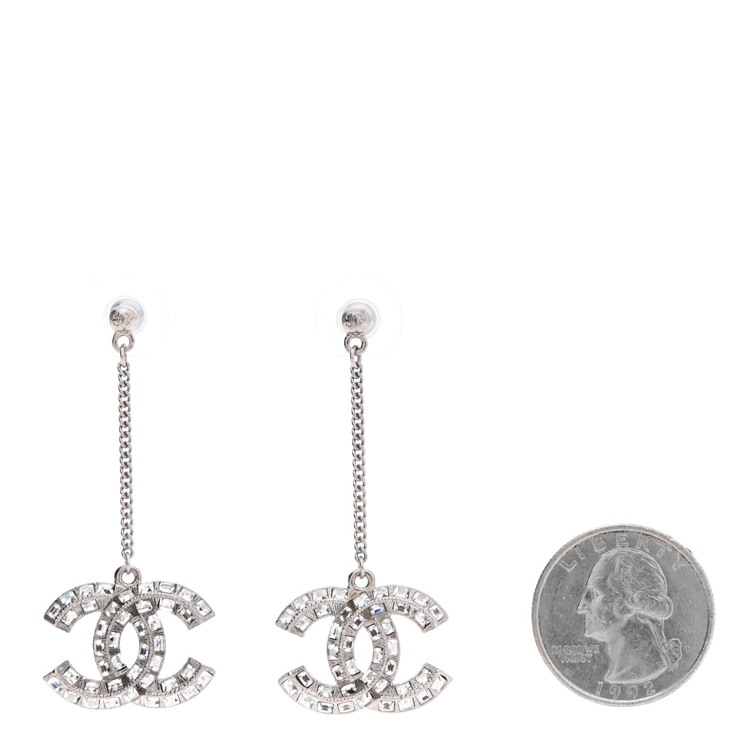 Chanel Baguette Crystal CC Drop Earrings Silver 2 of 5