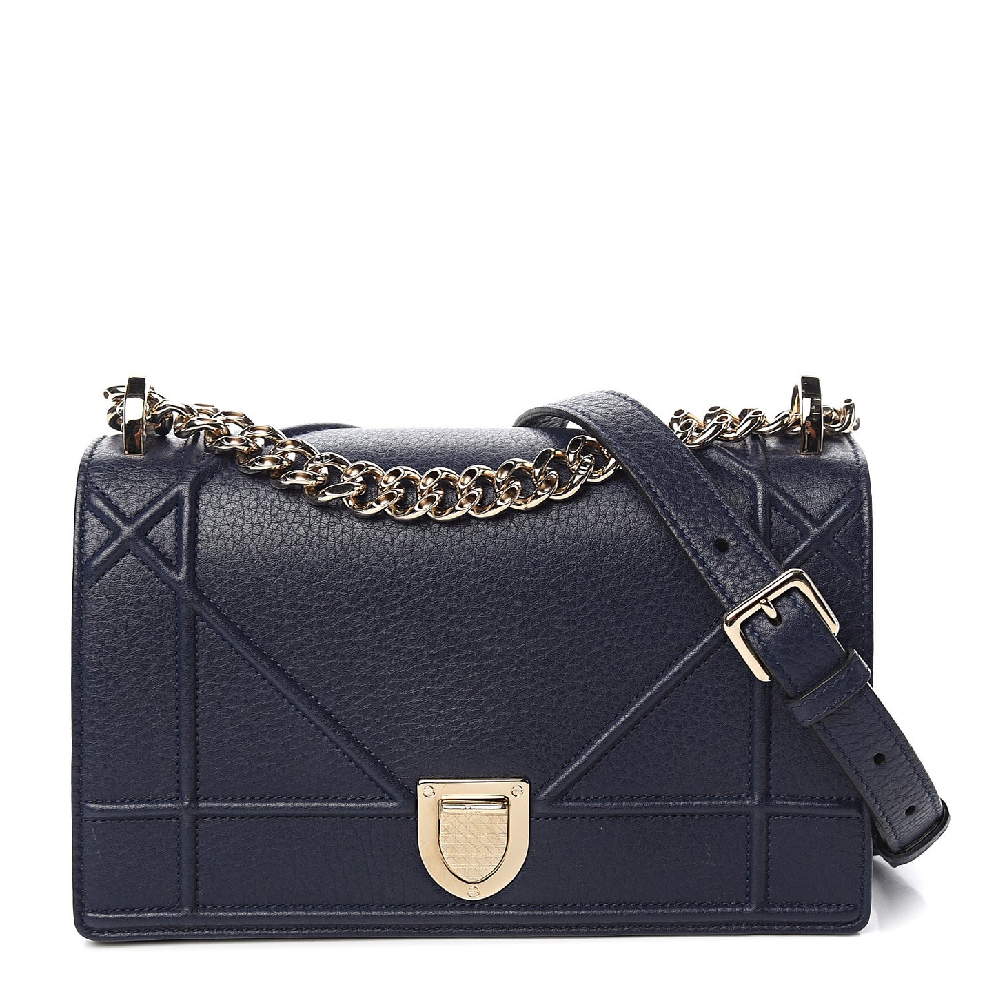 Grained Calfskin Small Diorama Flap Bag Indigo