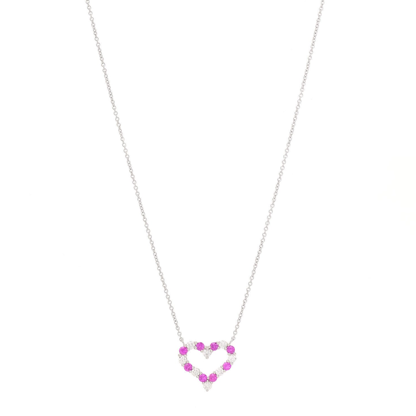Platinum Diamond Pink Sapphire Heart Pendant Necklace