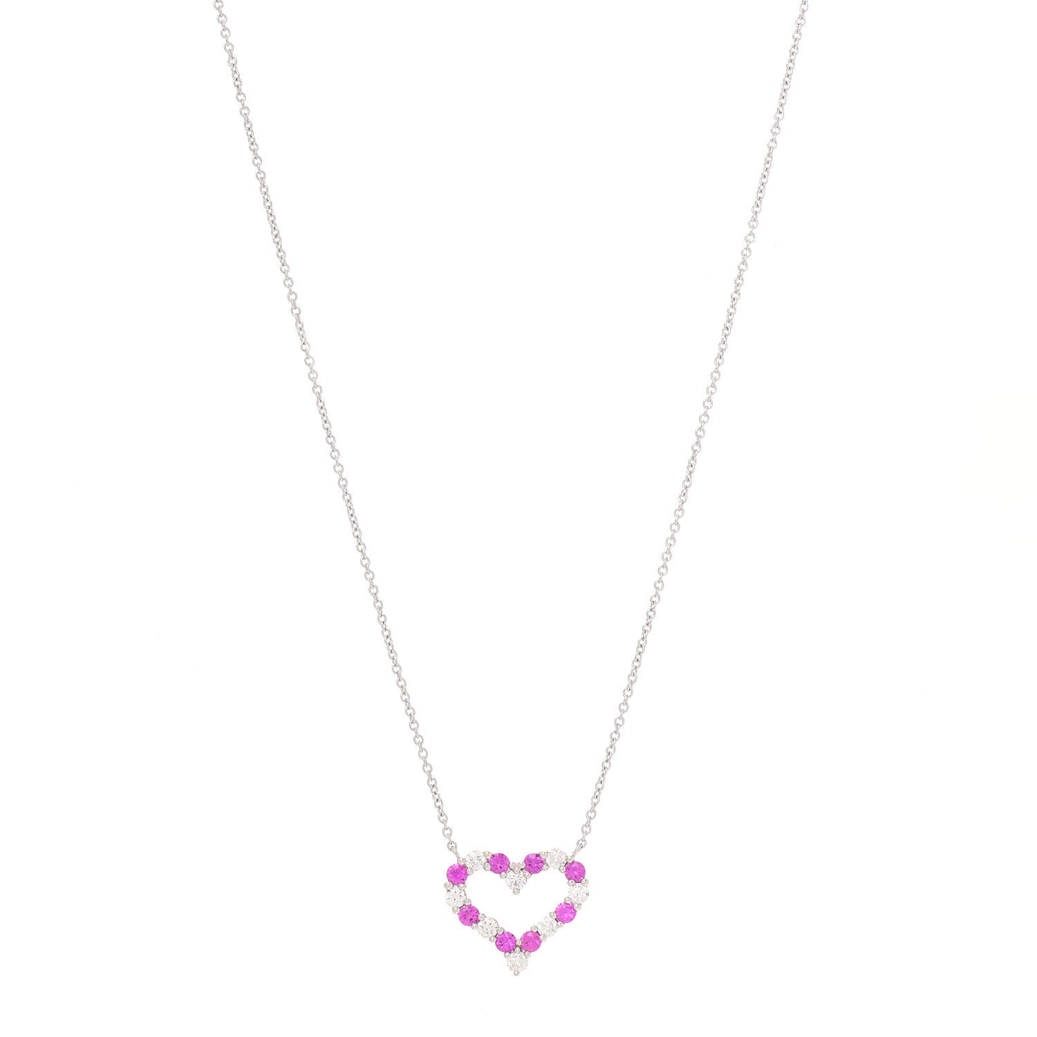 Tiffany Platinum Diamond Pink Sapphire Heart Pendant Necklace 1 of 7