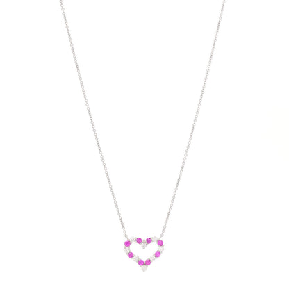 Tiffany Platinum Diamond Pink Sapphire Heart Pendant Necklace 1 of 7