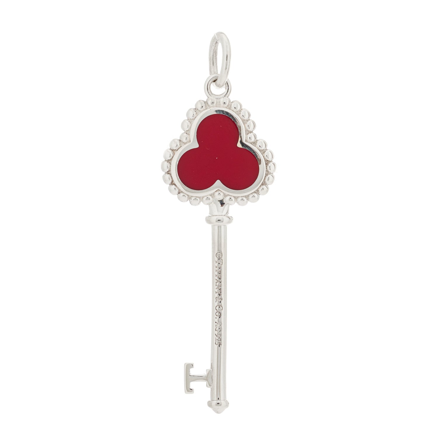 Tiffany Sterling Silver Enamel Beaded Trefoil Key Pendant Red 4 of 4