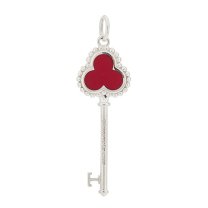 Tiffany Sterling Silver Enamel Beaded Trefoil Key Pendant Red 4 of 4