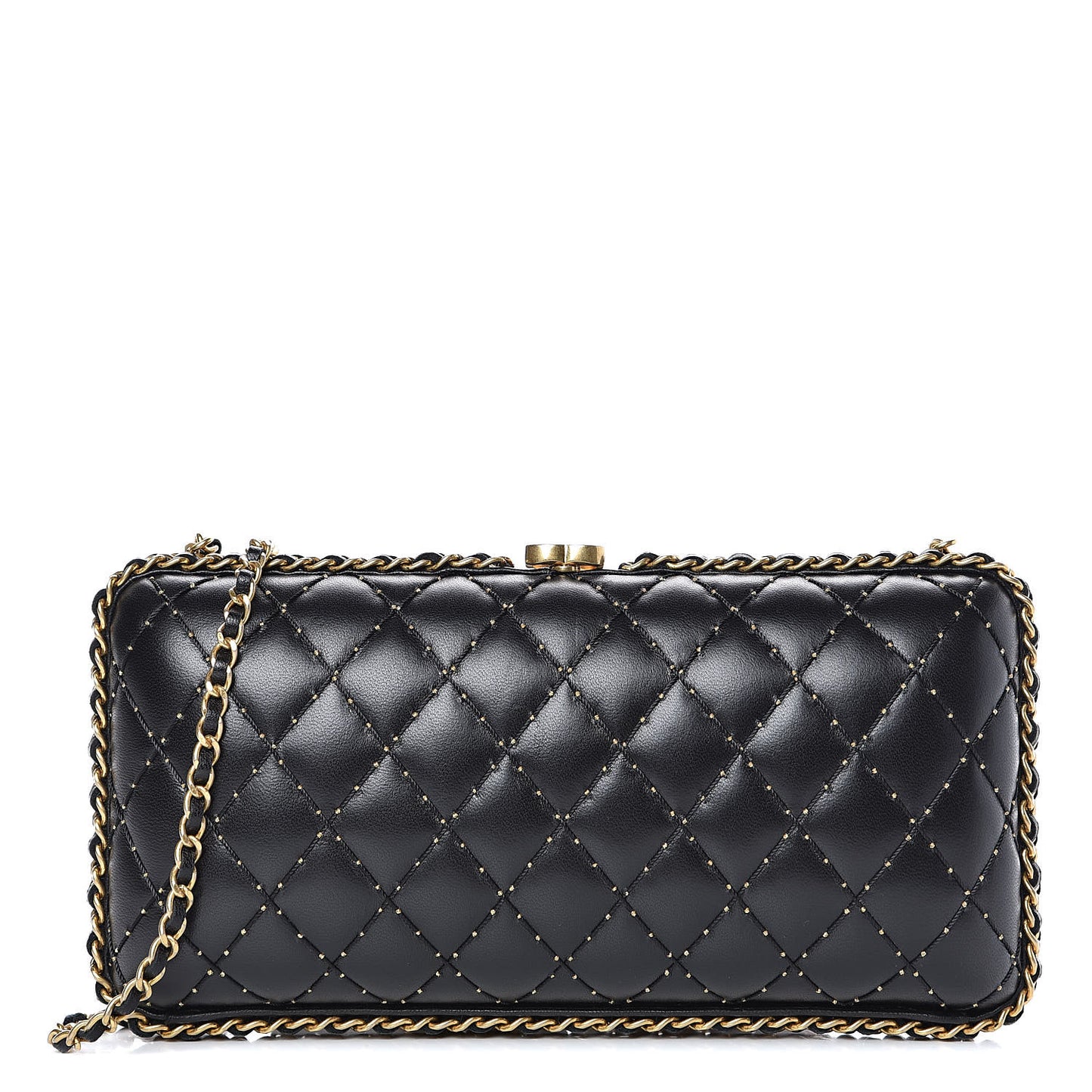 Lambskin Quilted Chain Around Clutch Black