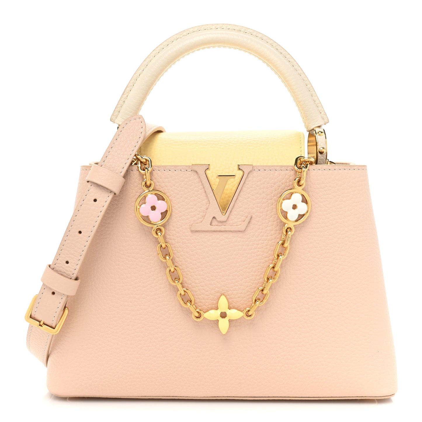 Taurillon Enamel Flower Chain Capucines BB Beige Yellow Creme