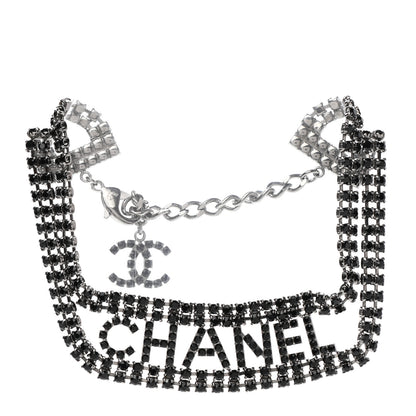 Chanel Crystal CC Logo Choker Necklace Silver Black 3 of 7