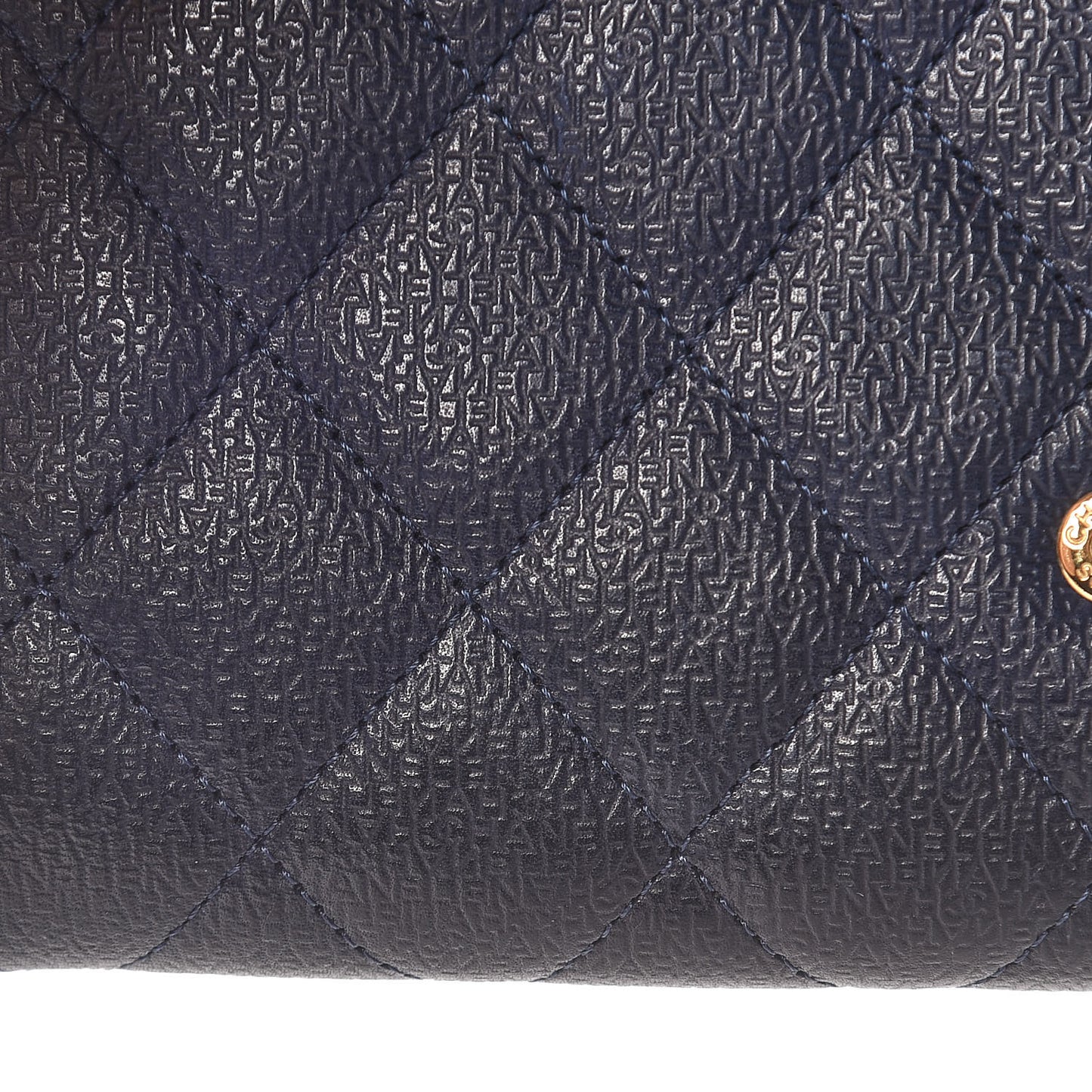 Letter Calfskin Embossed Quilted Large Gusset Flap Wallet Navy