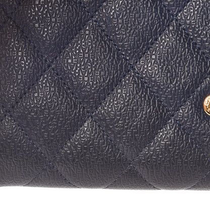 Chanel Letter Calfskin Embossed Quilted Large Gusset Flap Wallet Navy 11 of 15