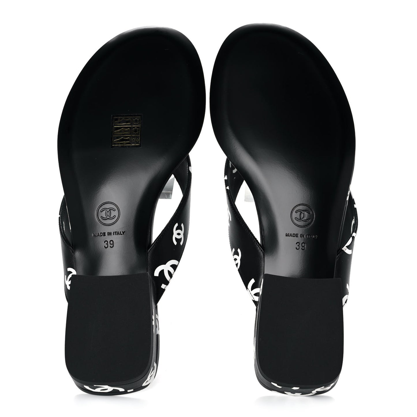 Lambskin Printed CC Thong Sandals 39 Black White