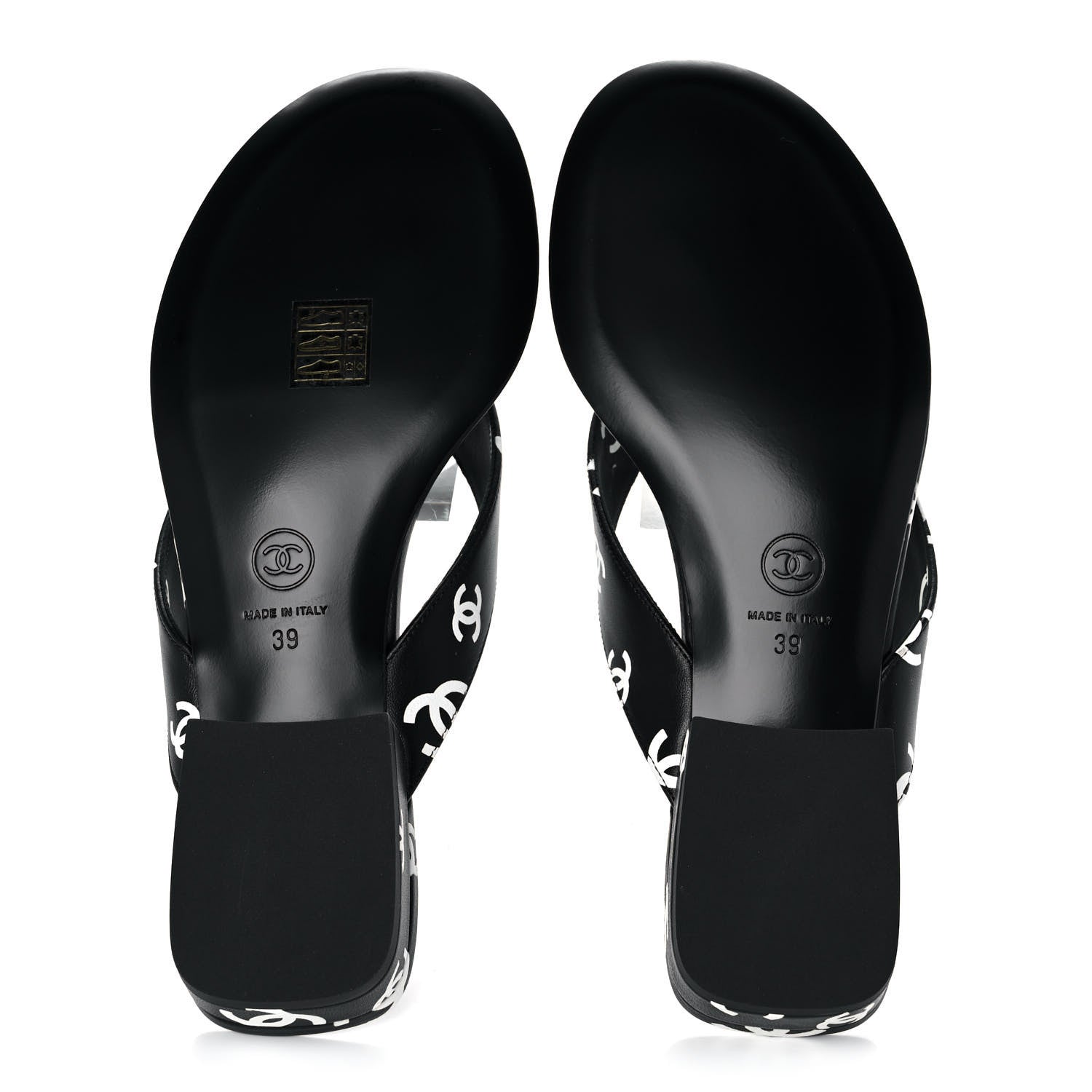 Chanel Lambskin Printed CC Thong Sandals 39 Black White 5 of 9