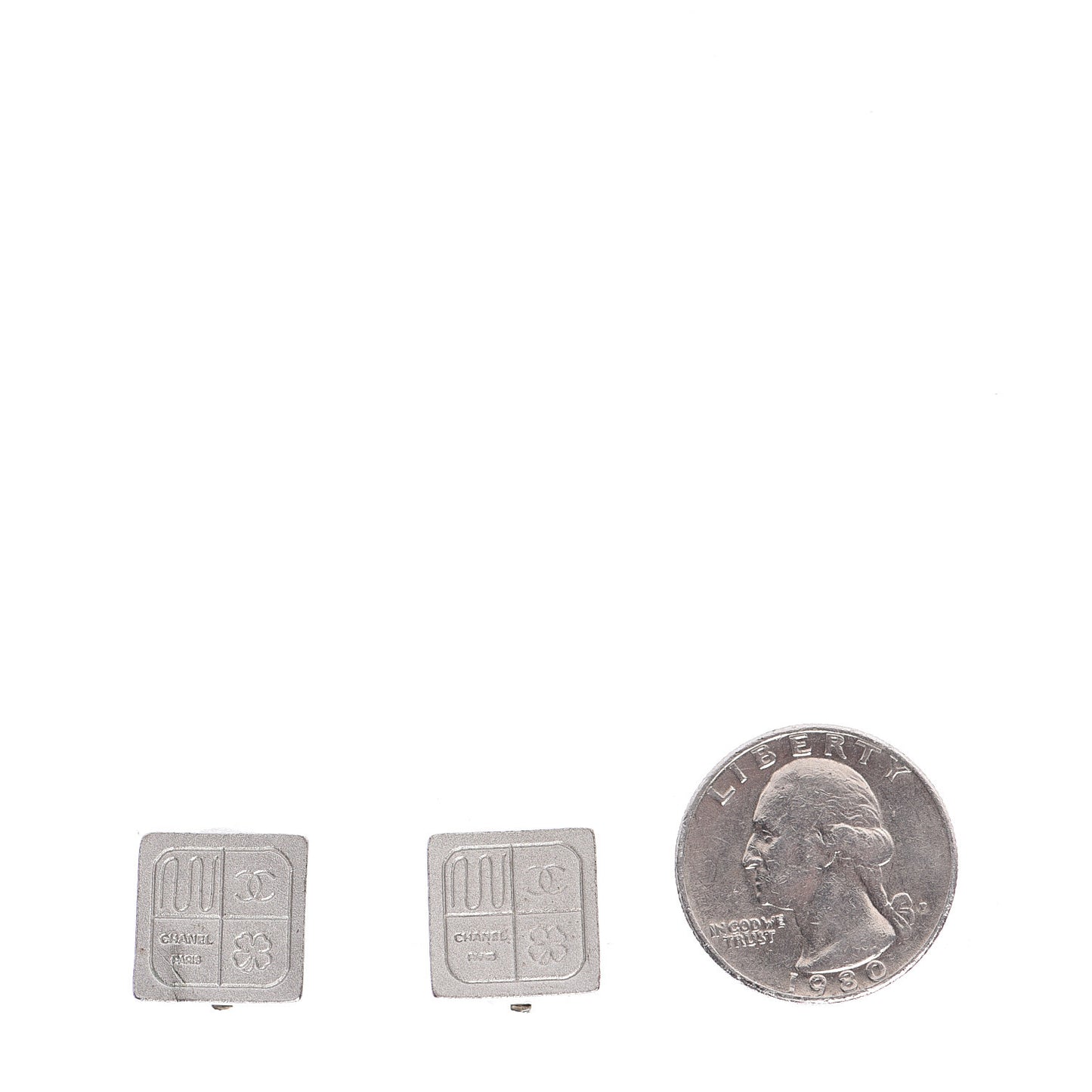 Metal Square CC Symbols Clip On Earrings Silver
