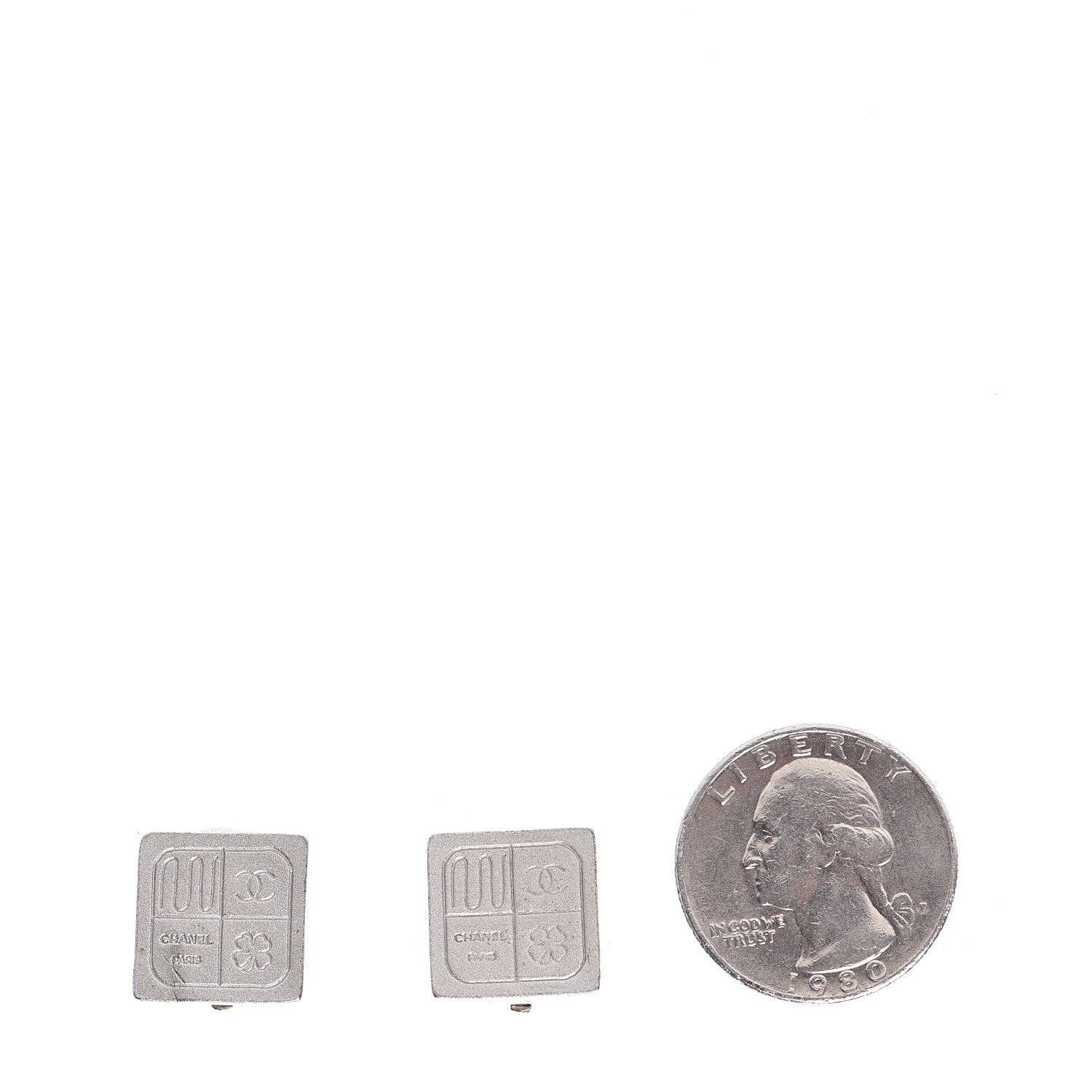 Chanel Metal Square CC Symbols Clip On Earrings Silver 2 of 4