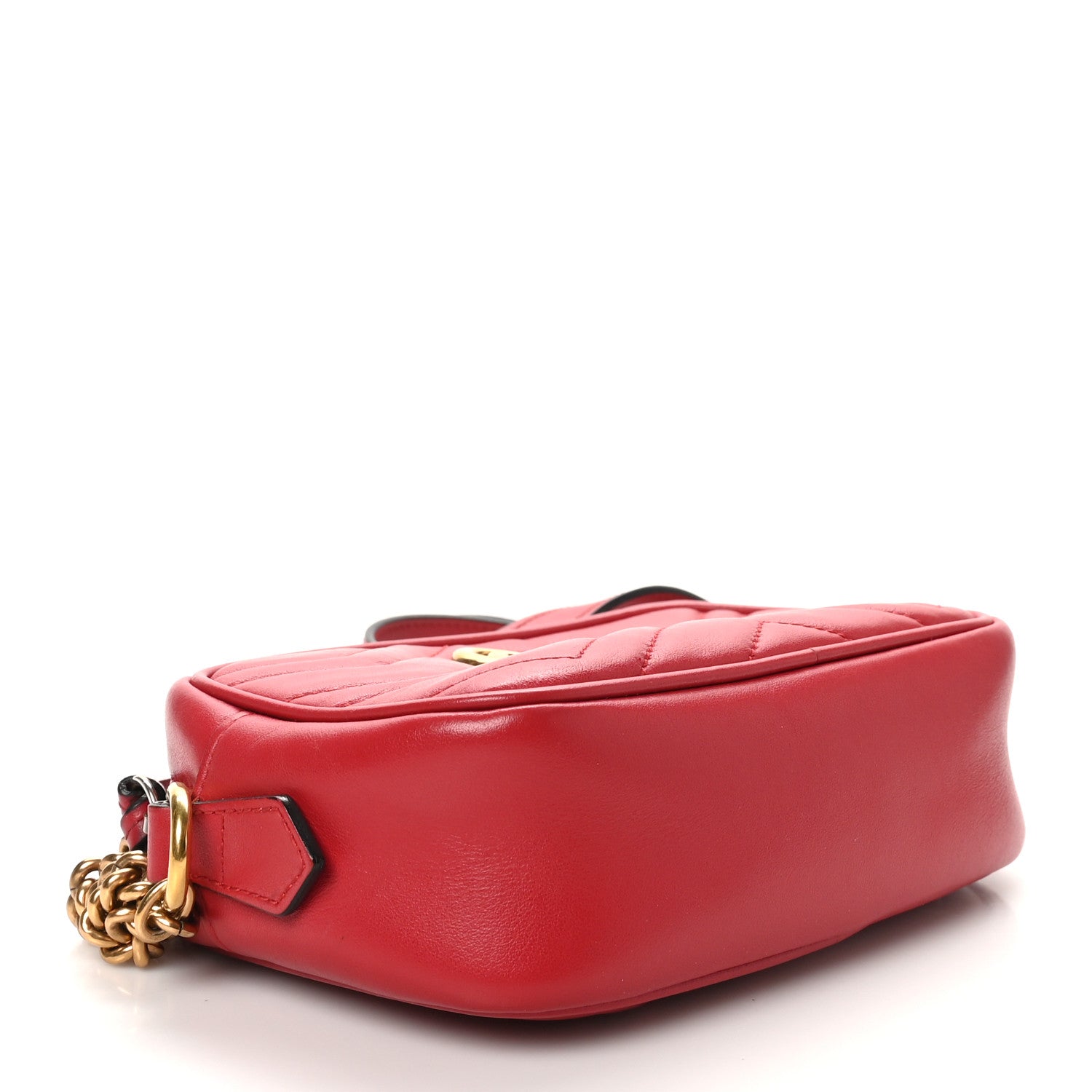 Gucci Calfskin Matelasse Mini GG Marmont Chain Shoulder Bag Hibiscus Red 4 of 11