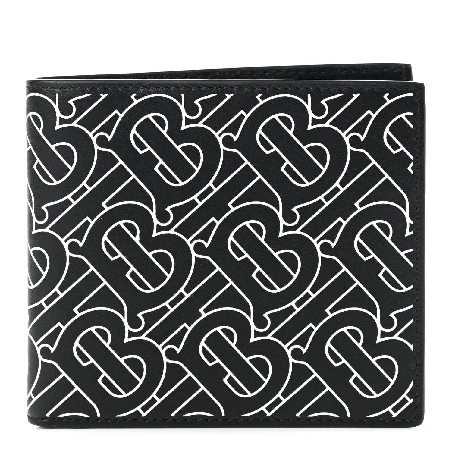 Burberry Calfskin Embossed Monogram Bi-Fold Wallet Black White 1 of 6