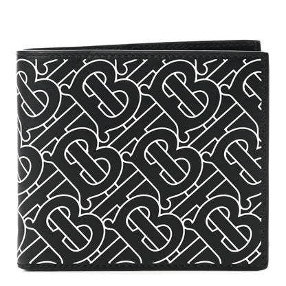 Burberry Calfskin Embossed Monogram Bi-Fold Wallet Black White 1 of 6