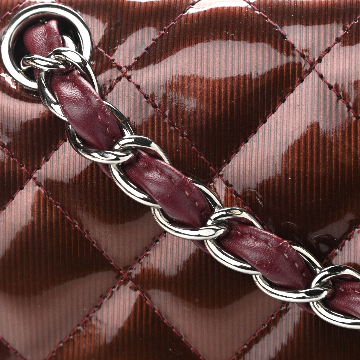 Chanel Striated Patent Quilted Jumbo Double Flap Burgundy 12 of 12