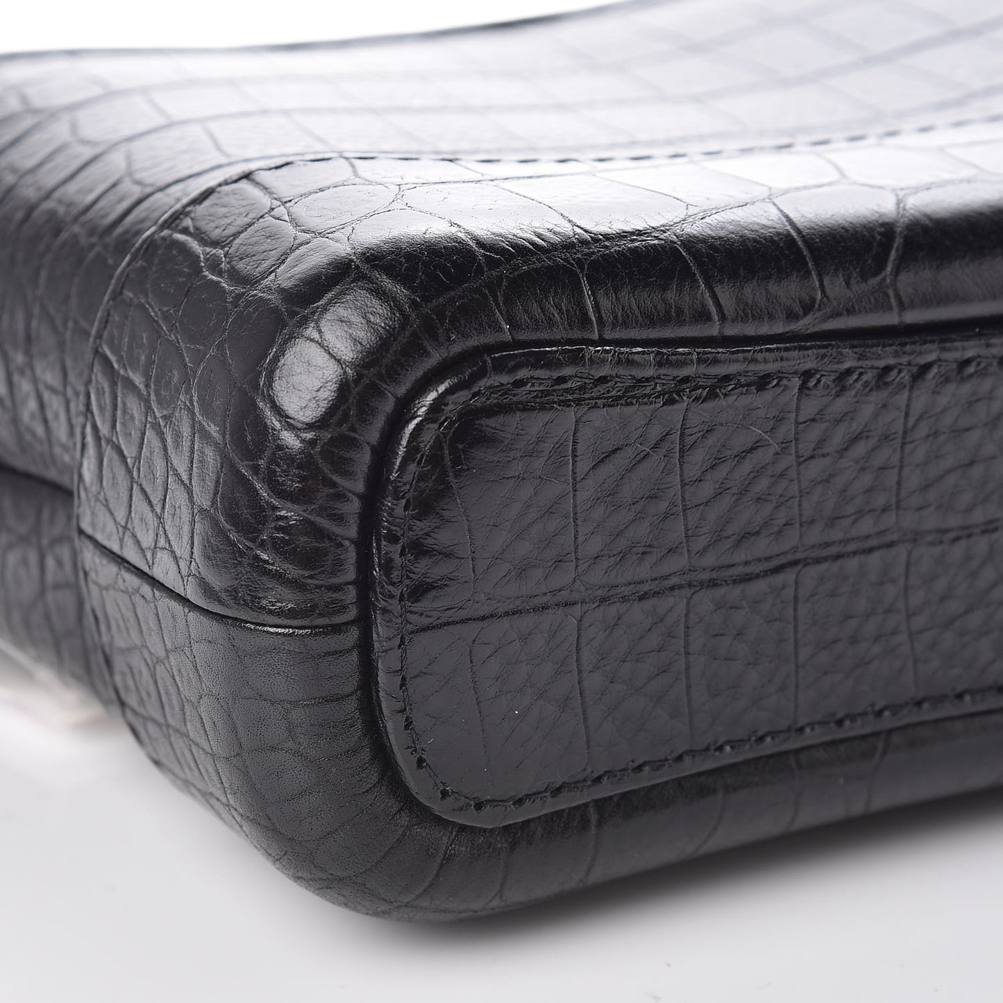 Calfskin Crocodile Embossed Small Gabrielle Cocodile Hobo Black