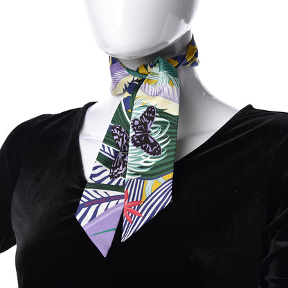 Hermes Silk Jaguar Quetzal Twilly Jaune Vert Mauve 2 of 4