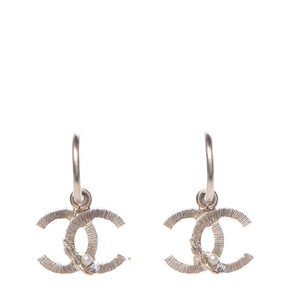 Chanel Crystal Pearl CC Drop Leaf Earrings Gold 1 of 4