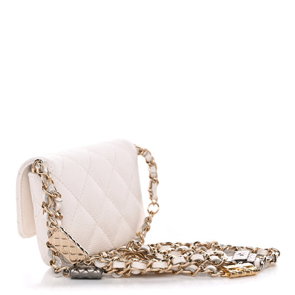 Chanel Caviar Quilted Belt Bag With Charms On Chain White 3 of 11