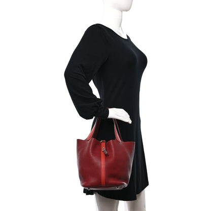 Hermes Taurillon Clemence Swift Picotin Lock 22 MM Rouge H Brique 2 of 9