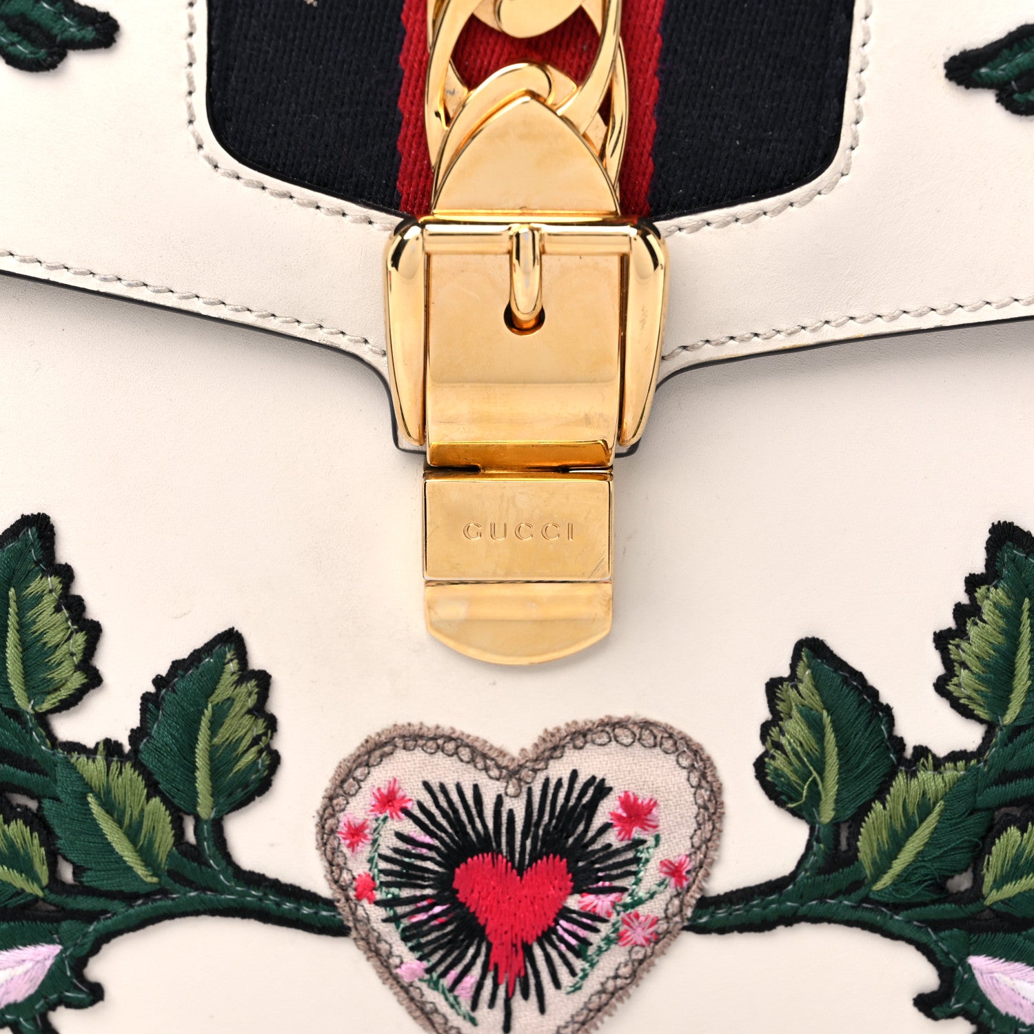 Gucci Calfskin Embroidered Medium Sylvie Top Handle Bag White 17 of 24