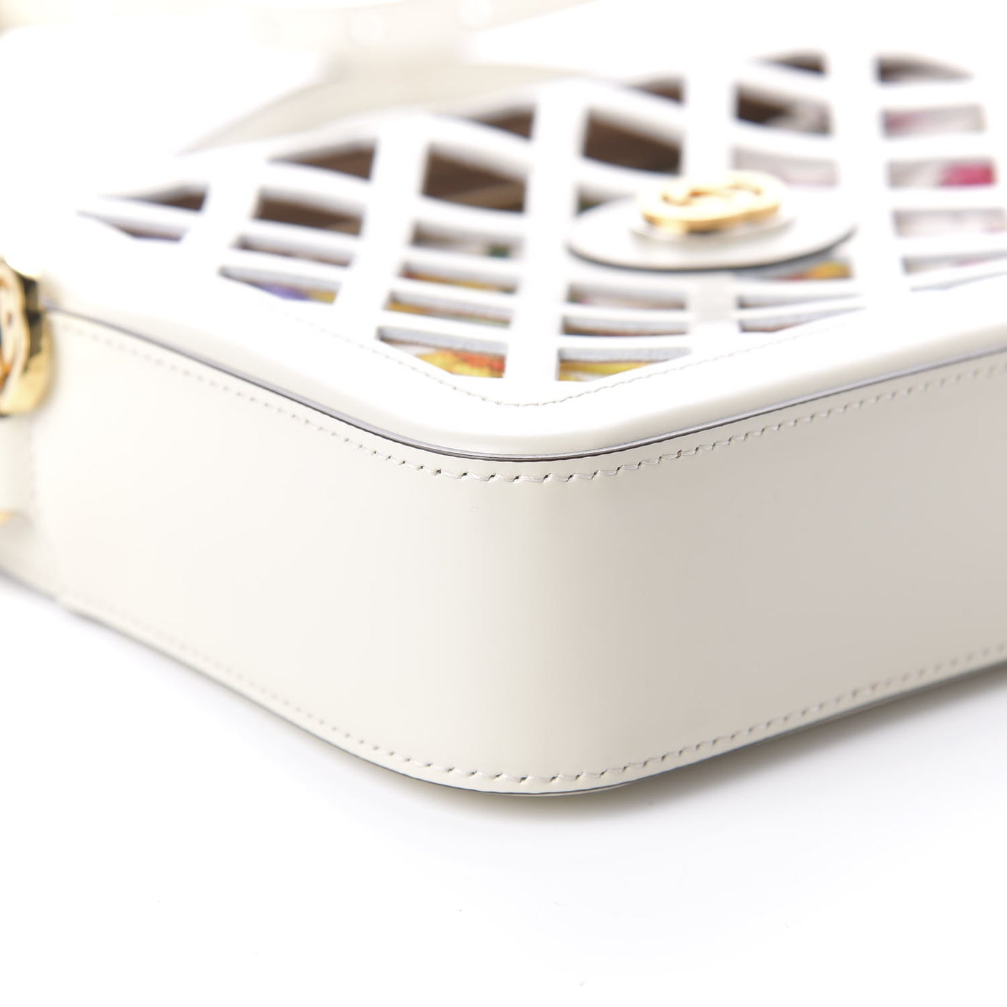 Canvas Calfskin Flora Infinity Cutout Shoulder Bag White Multicolor