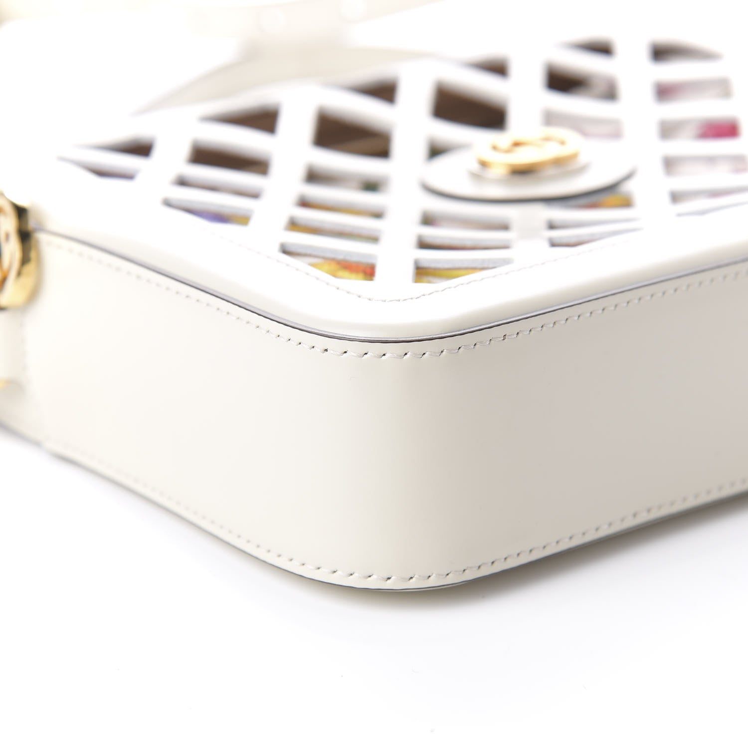 Gucci Canvas Calfskin Flora Infinity Cutout Shoulder Bag White Multicolor 6 of 10