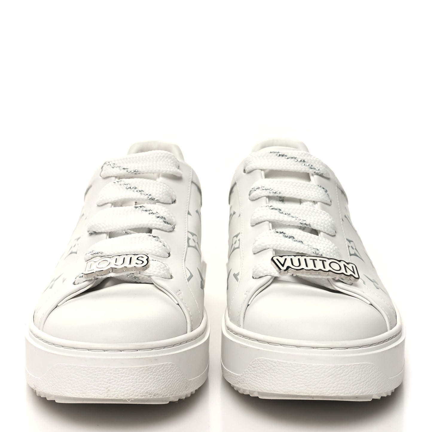 Calfskin Monogram Debossed Time Out Sneakers 40 White Silver
