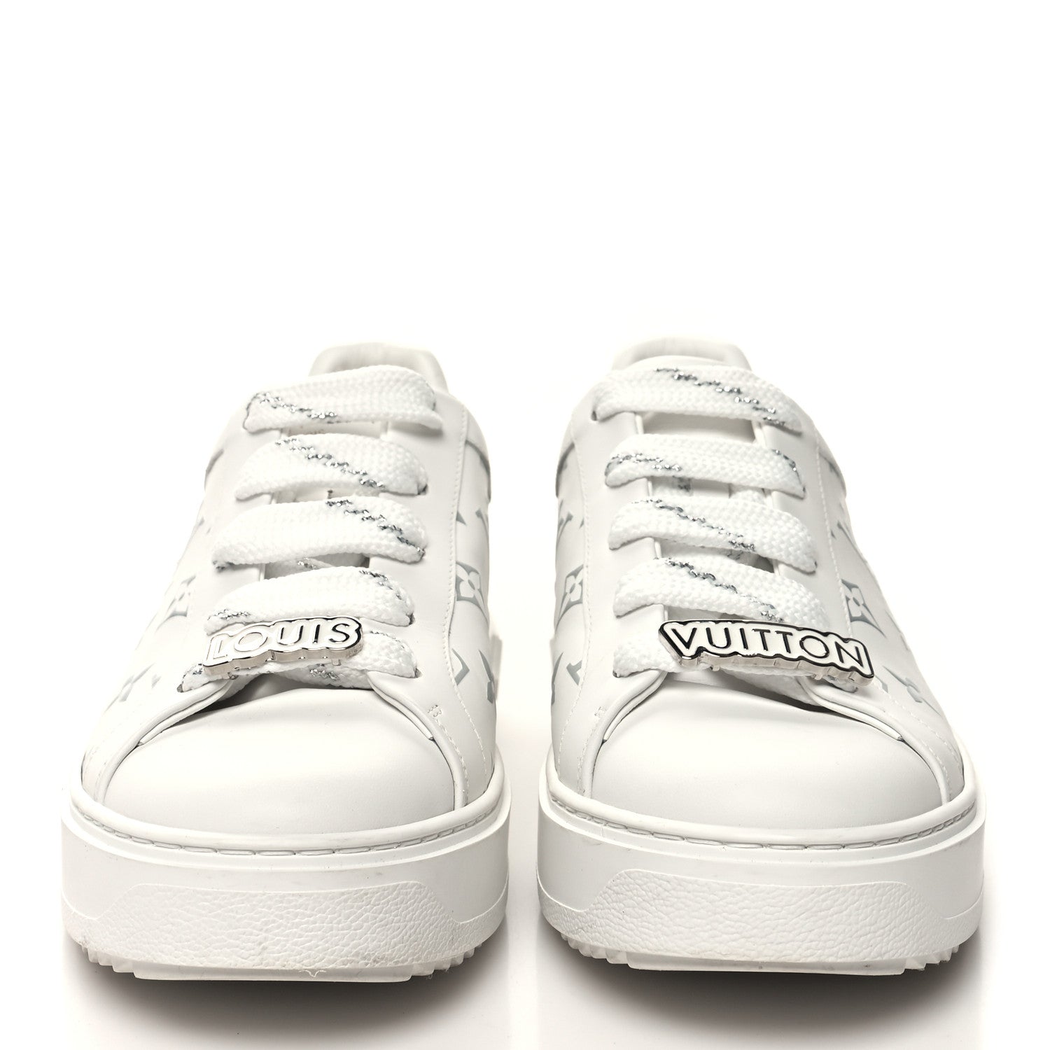 Louis Vuitton Calfskin Monogram Debossed Time Out Sneakers 40 White Silver 2 of 9
