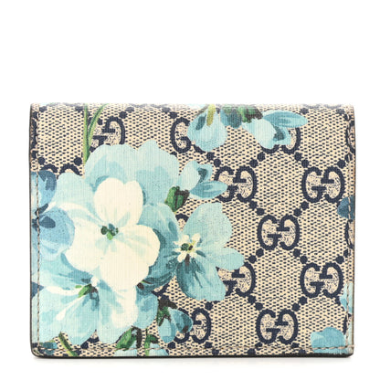 Gucci GG Supreme Monogram Blooms Card Case Wallet Beige Blue Navy Hibiscus Red 1 of 12