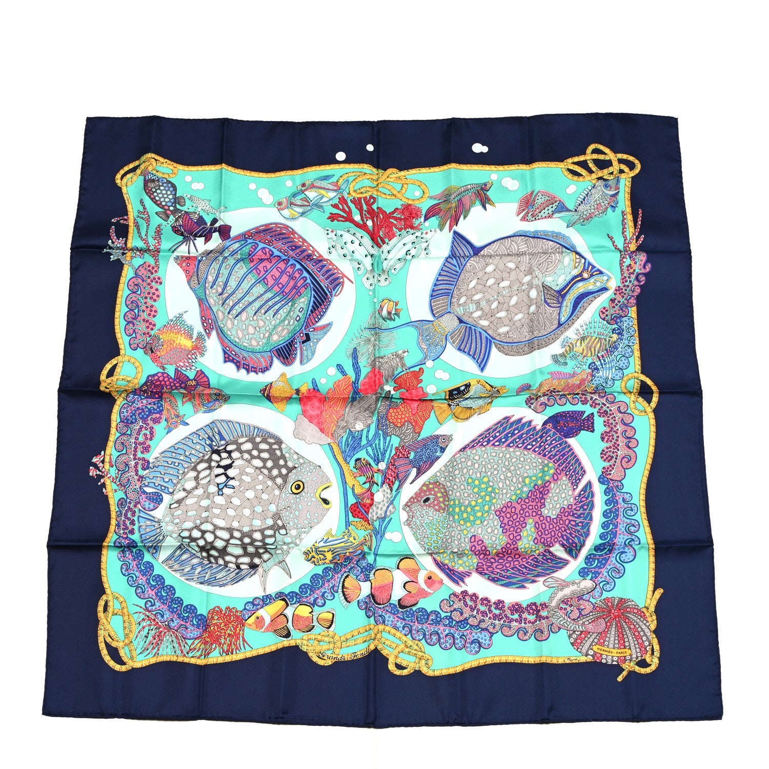 Hermes Silk Grands Fonds Scarf 90 Bleu 1 of 4