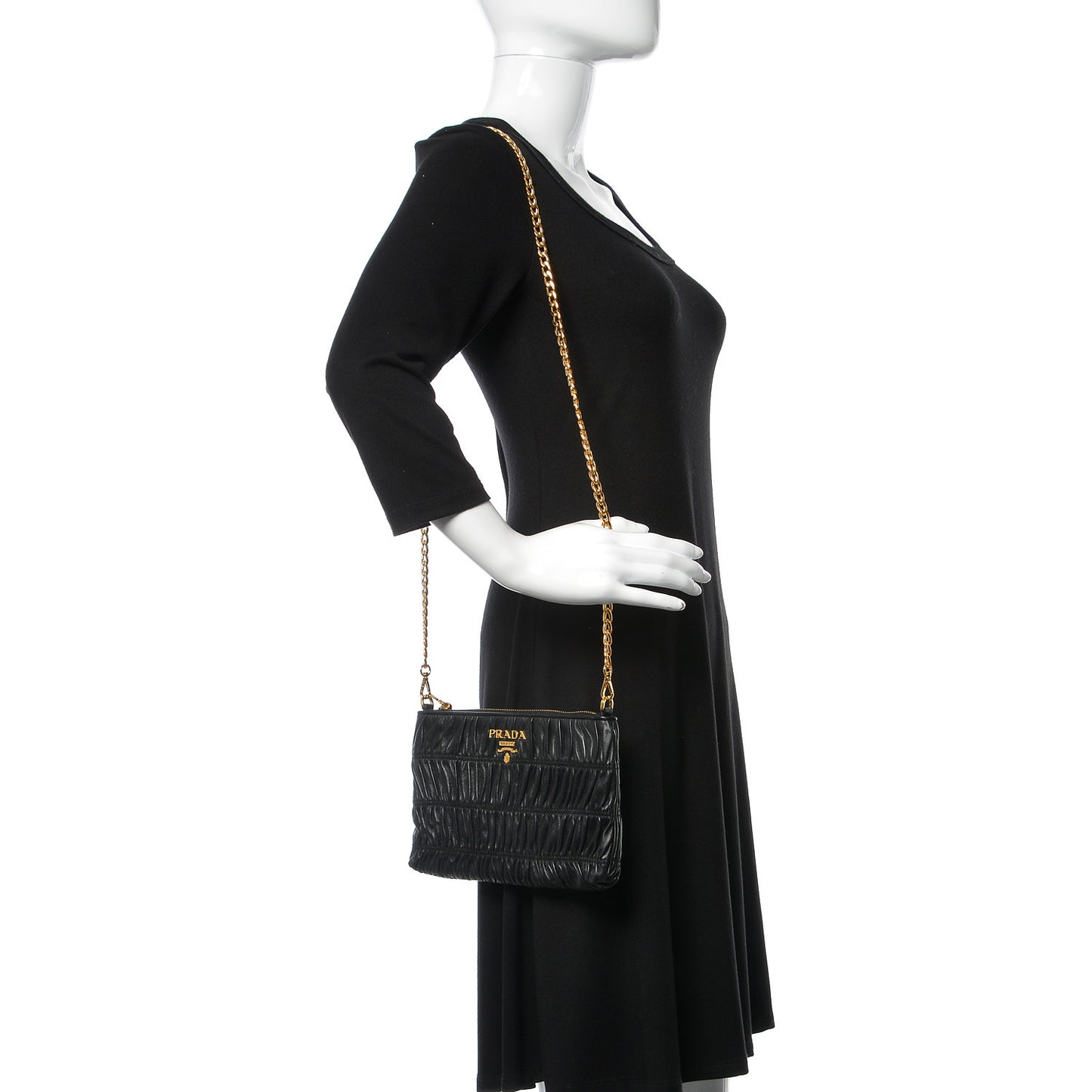 Nappa Gaufre Chain Shoulder Bag Black