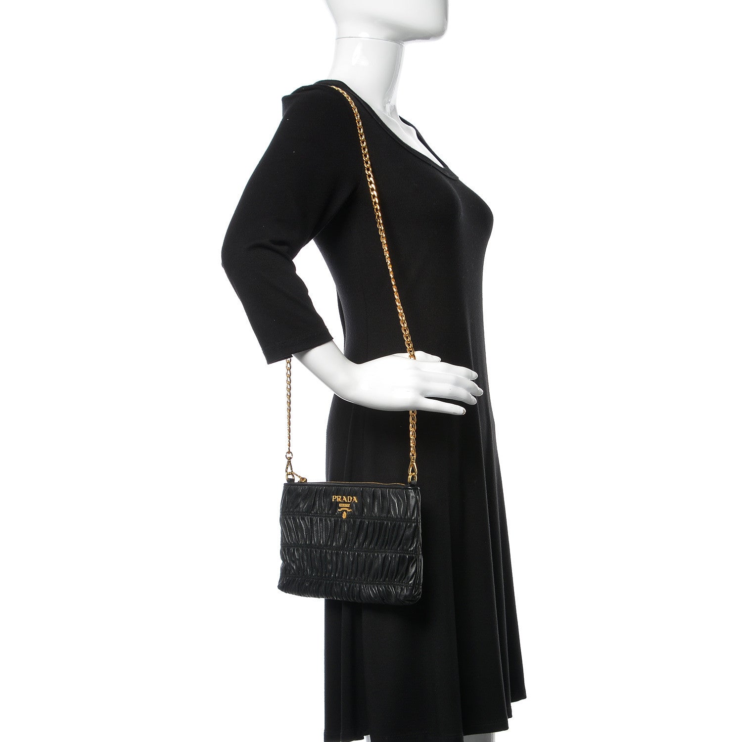 Prada Nappa Gaufre Chain Shoulder Bag Black 2 of 9