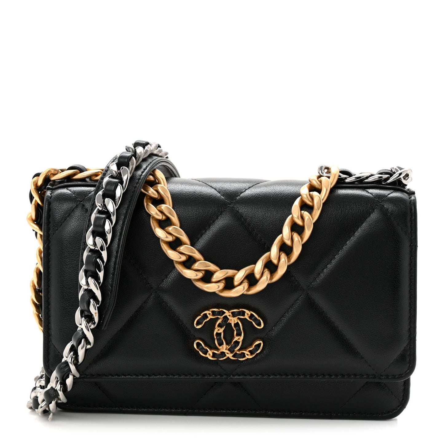 Lambskin Quilted Chanel 19 Wallet On Chain WOC Black