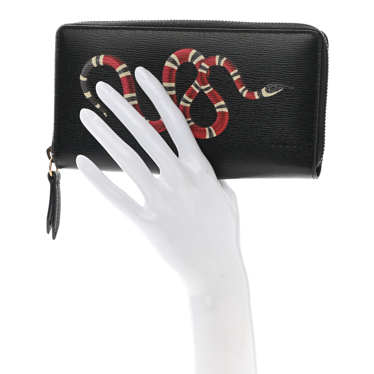 Calfskin Kingsnake Zip Around Wallet Black