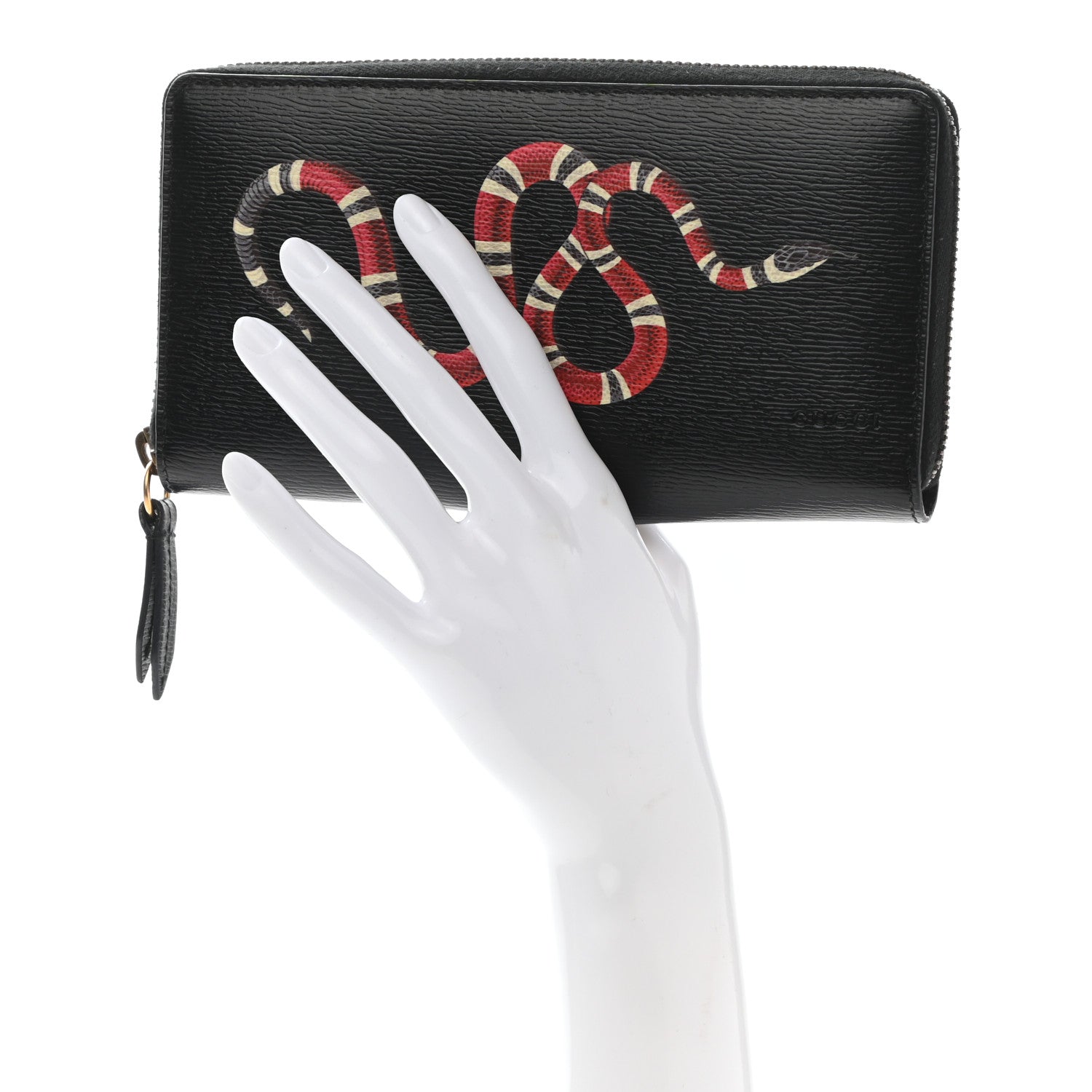 Gucci Calfskin Kingsnake Zip Around Wallet Black 2 of 9